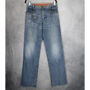 D&G Dolce & Gabbana Jeans Mens 30x34 Blue Studded Straight Leg Distressed Denim